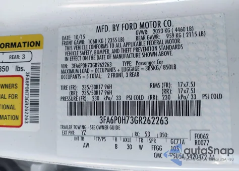 2016 Ford Fusion Se from USA, damaged, VIN 3FA6P0H73GR262263